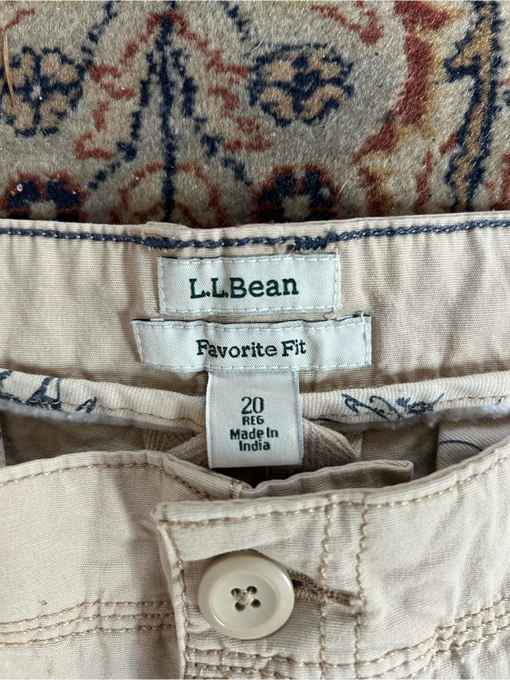 L.L.Bean Tan Favorite Fit pants with Navy Print